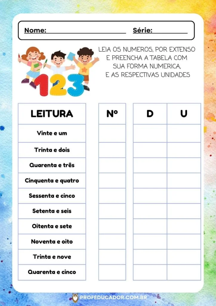 Atividade de Matemática Sobre Valor Posicional para Download 1 atividade Valor Posicional unidade dezena